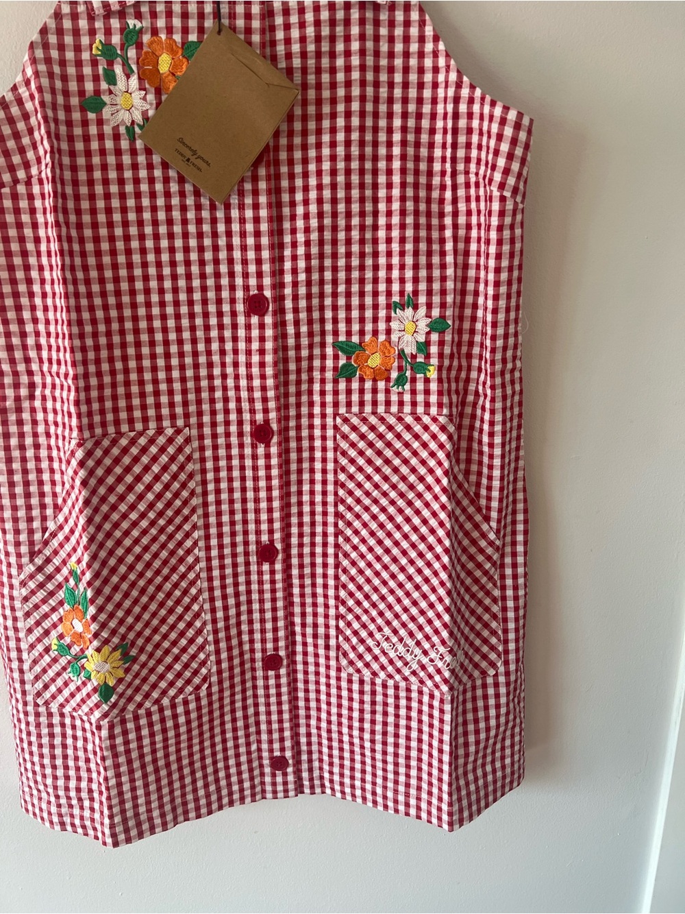 Teddy Fresh Red Little Miss Gingham Overalls Dress Plaid Women’s Small S - Picture 2 of 10